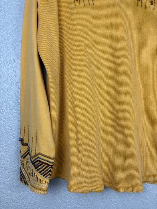 NWT Sundance Women XL Mustard Aztec Embroidered Waffle Knit Thermal Top - Picture 4 of 11